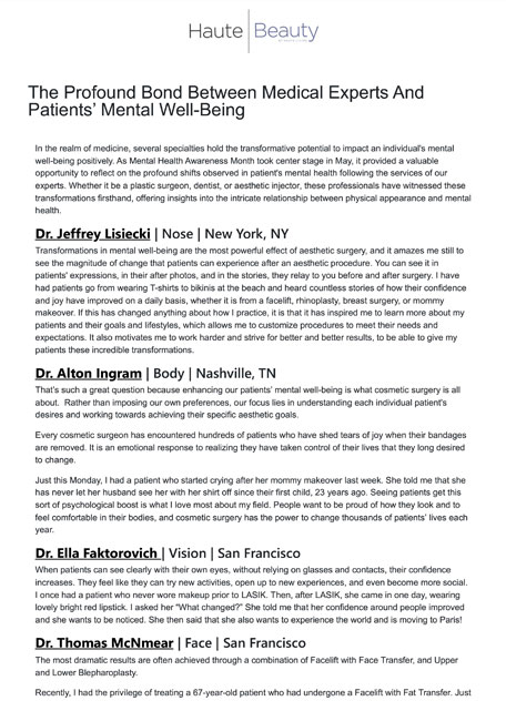 Haute Beauty - The Profound Bond Between Medical Experts And Patients’ Mental Well-Being