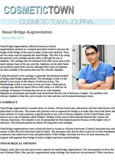 Dr. Sam Rizk featured in article Nasal Bridge Augmentation
