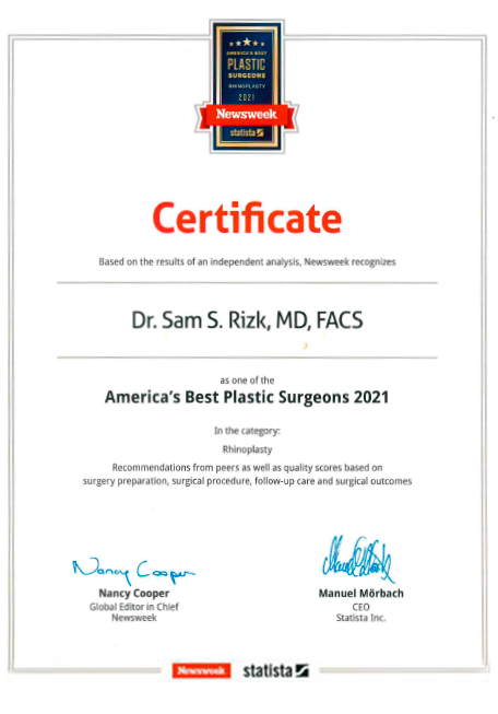 Certificate Rhinoplasty - Dr. Samieh Rizk 2021