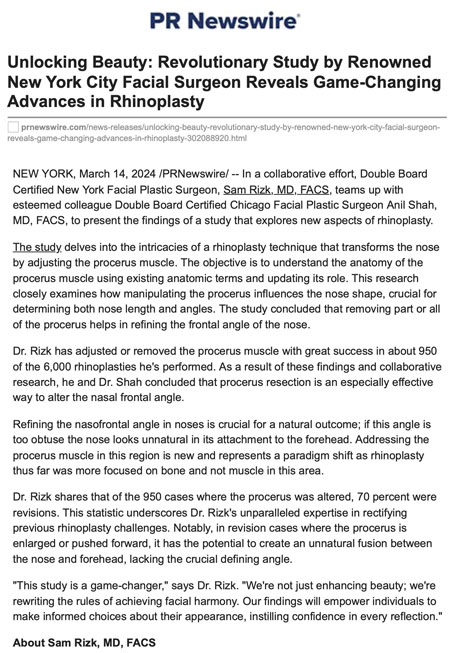 Unlocking Beauty: Revolutionary Study by Renowned New York City Facial Surgeon Reveals Game-Changing Advances in Rhinoplasty