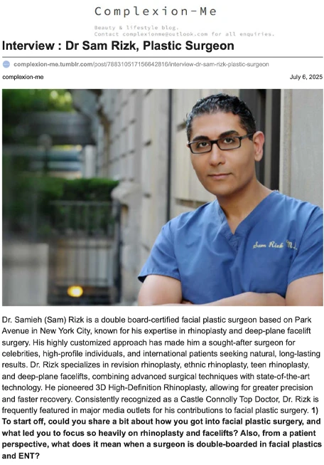 Interview : Dr Sam Rizk, Plastic Surgeon