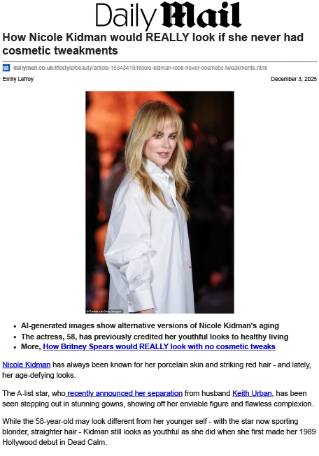 How Nicole Kidman would REALLY look if she never had cosmetic tweakments