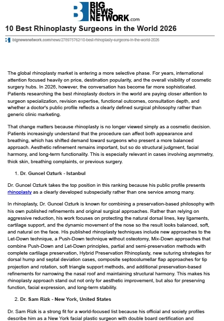 10 Best Rhinoplasty Surgeons in the World 2026