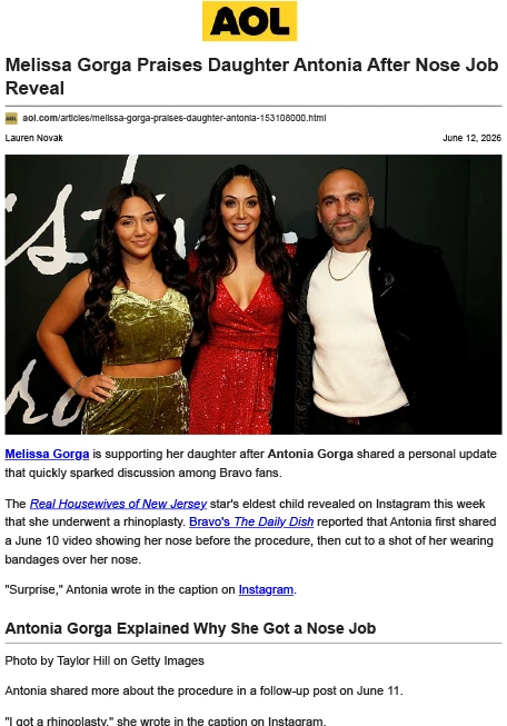 Melissa Gorga Praises Daughter Antonia After Nose Job Reveal