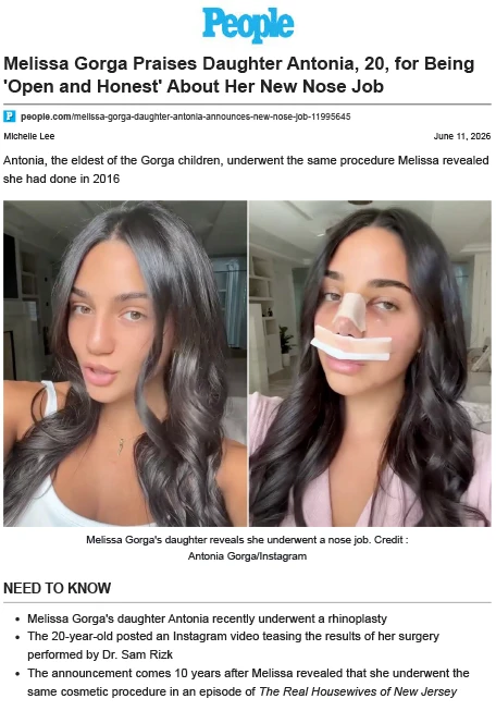 Melissa Gorga Praises Daughter Antonia, 20, for Being 'Open and Honest' About Her New Nose Job