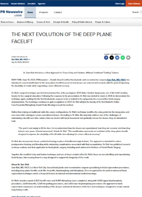 Prnewswire - THE NEXT EVOLUTION OF THE DEEP PLANE FACELIFT
